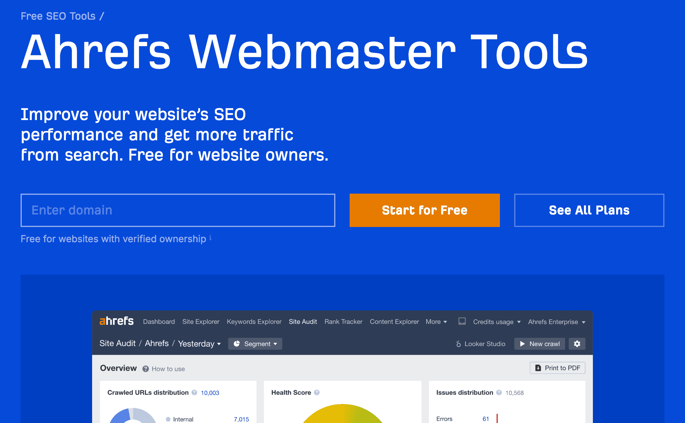 Ahrefs Webmaster Tools界面