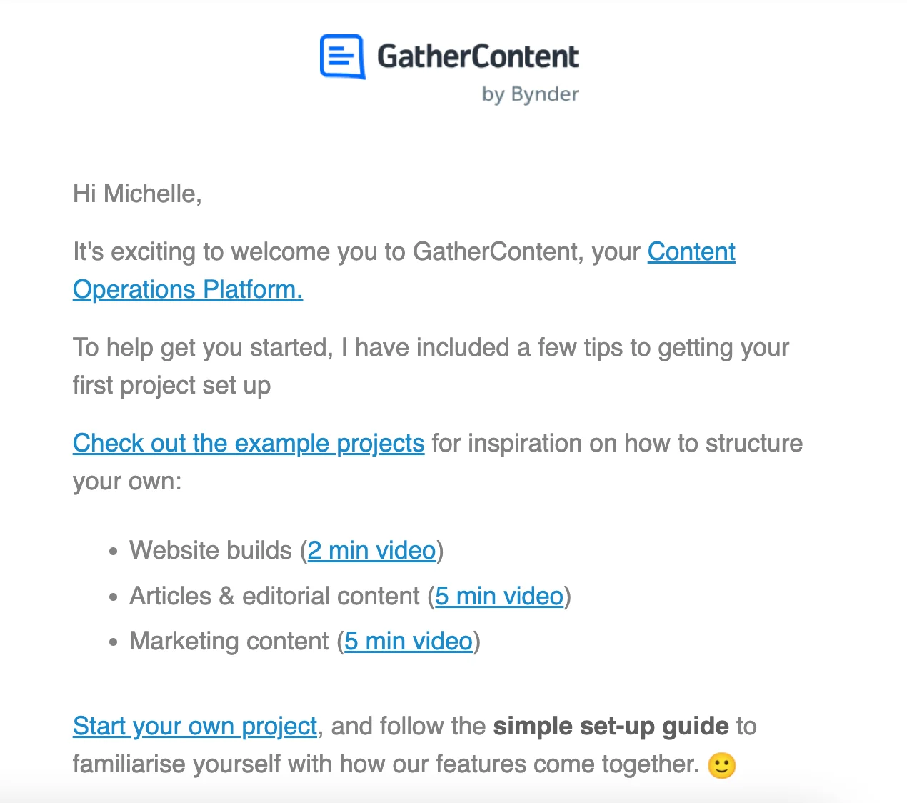 GatherContent欢迎邮件示例