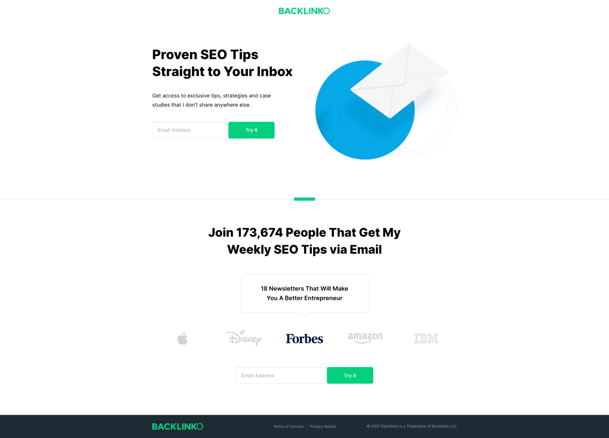 Backlinko的捕获页示例