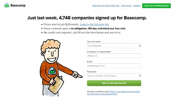 Basecamp落地页截图